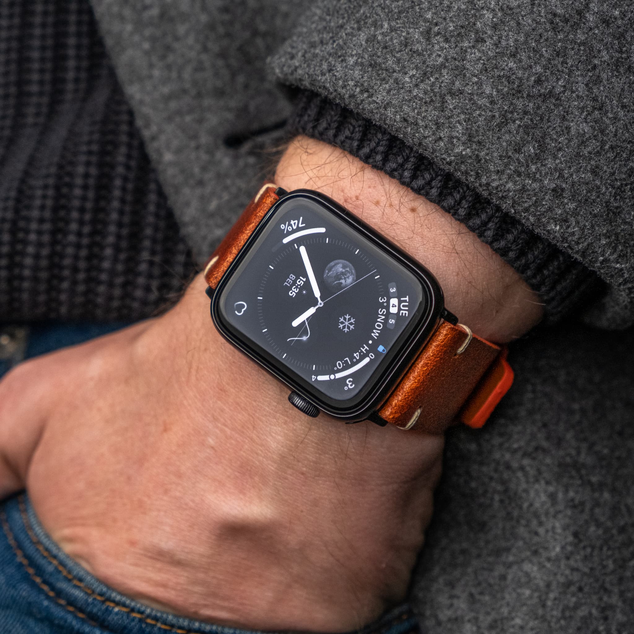 Hi-Shield Watch Strap/Leather01 / ສຳລັບ Apple Watch 44-45-46