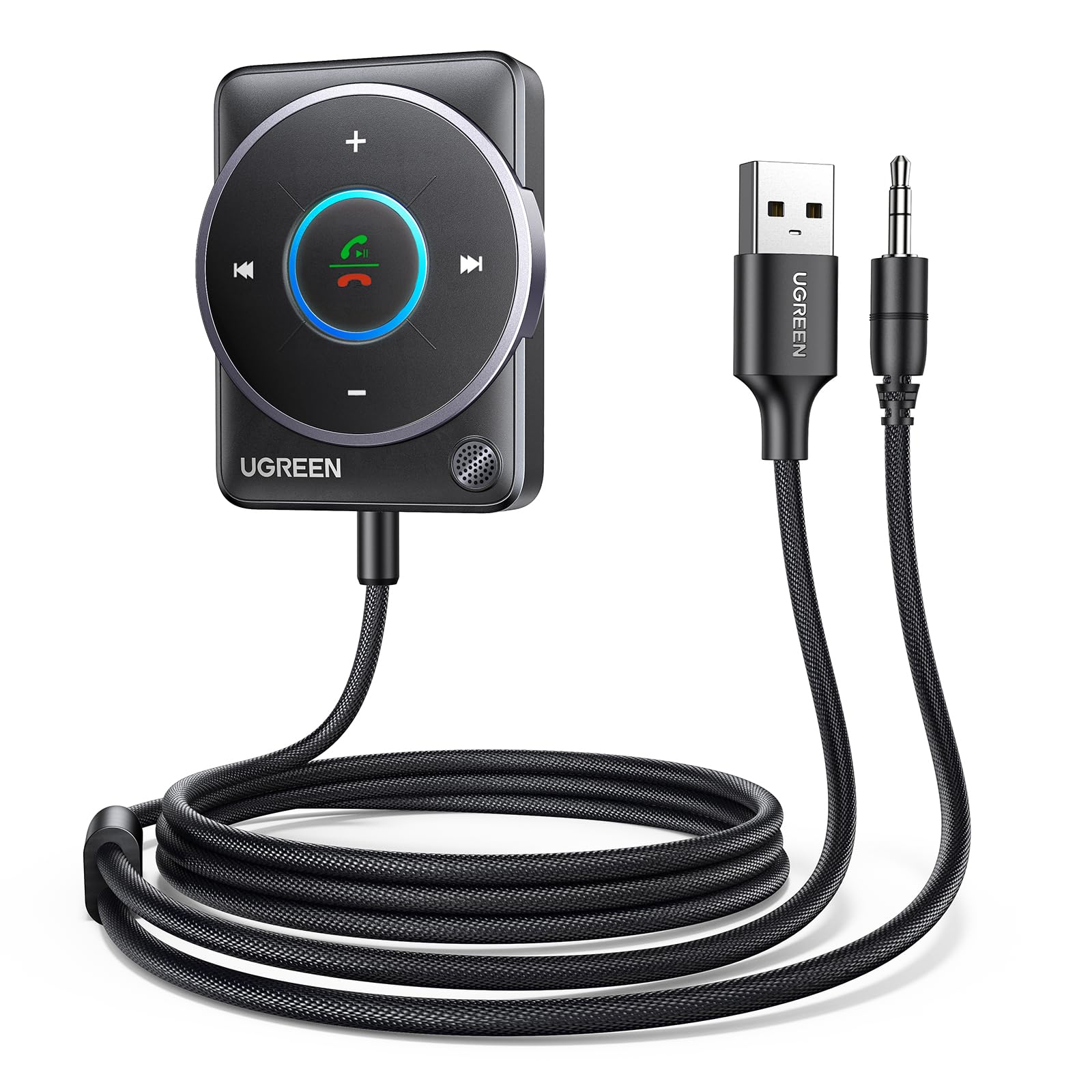 UGREEN Bluetooth 6.0 Receiver for Car with LDAC AI Noise Cancelling 3.5mm AUX Bluetooth Car Adapter Hi-Res Wireless Audio Receiver for Home Stereo/Wired Speaker with Hands-Free Call 15H Battery Life