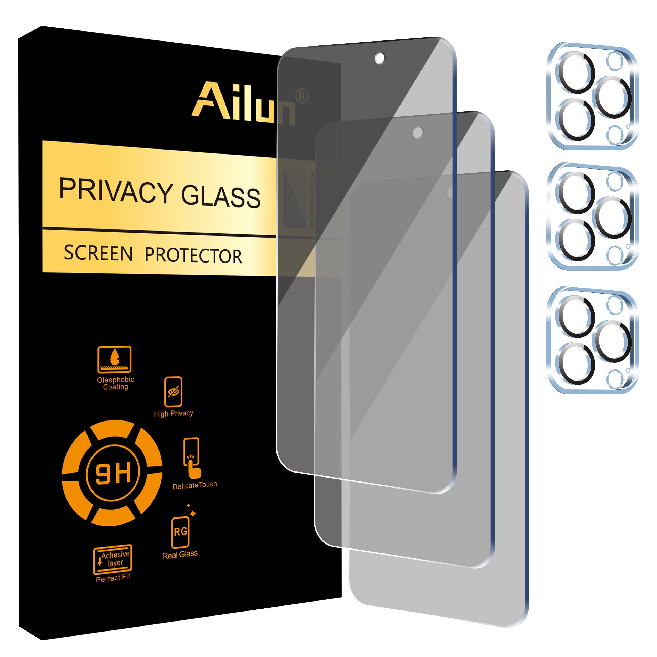 HI-SHIELD iPhone Tempered Glass 3D Privacy ສຳລັບ iPhone 15 Pro Max 90 days warranty