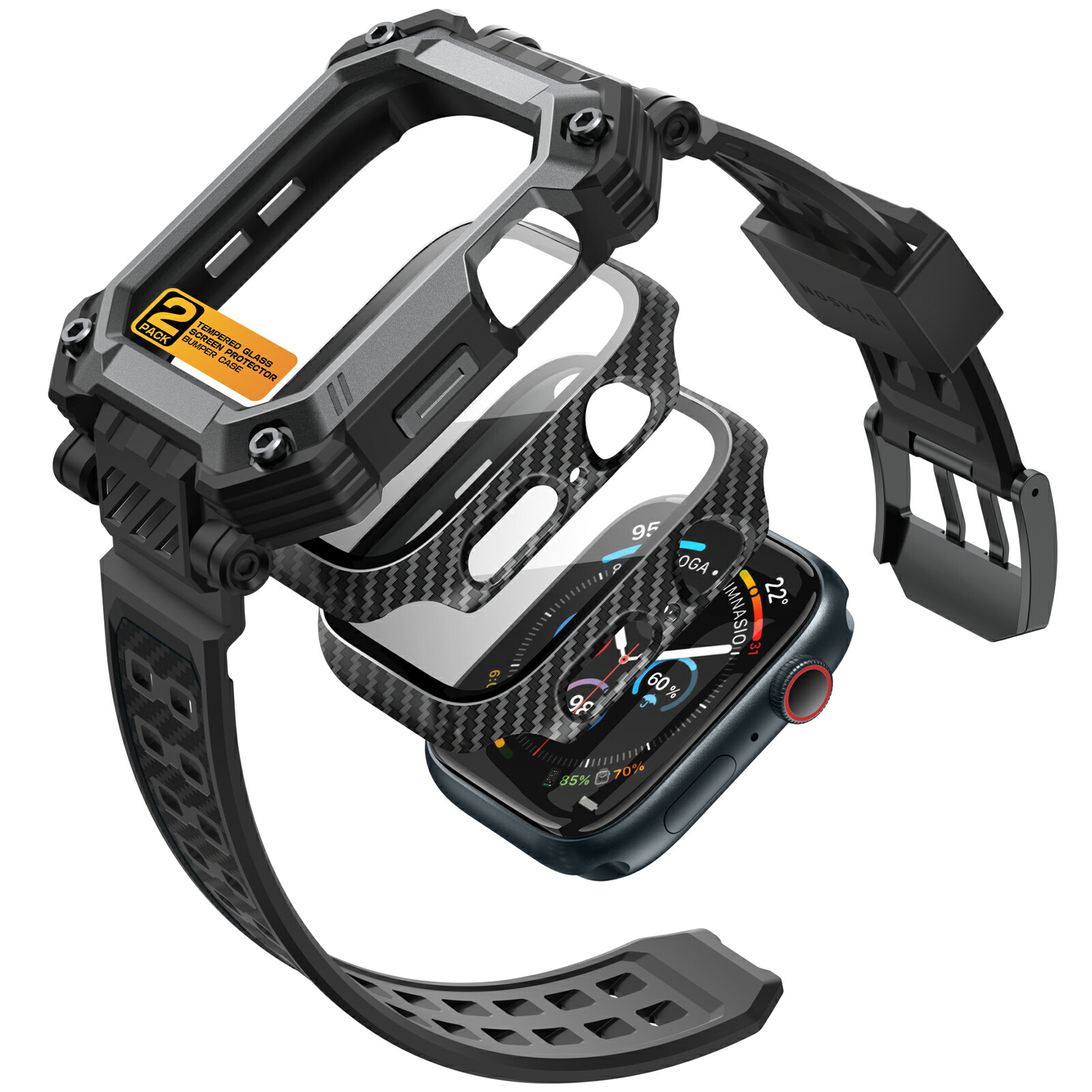 Focus ເຄສກັນຮອຍ Shield Casing 9H Harness ສຳລັບ Apple Watch 10-11 46mm
