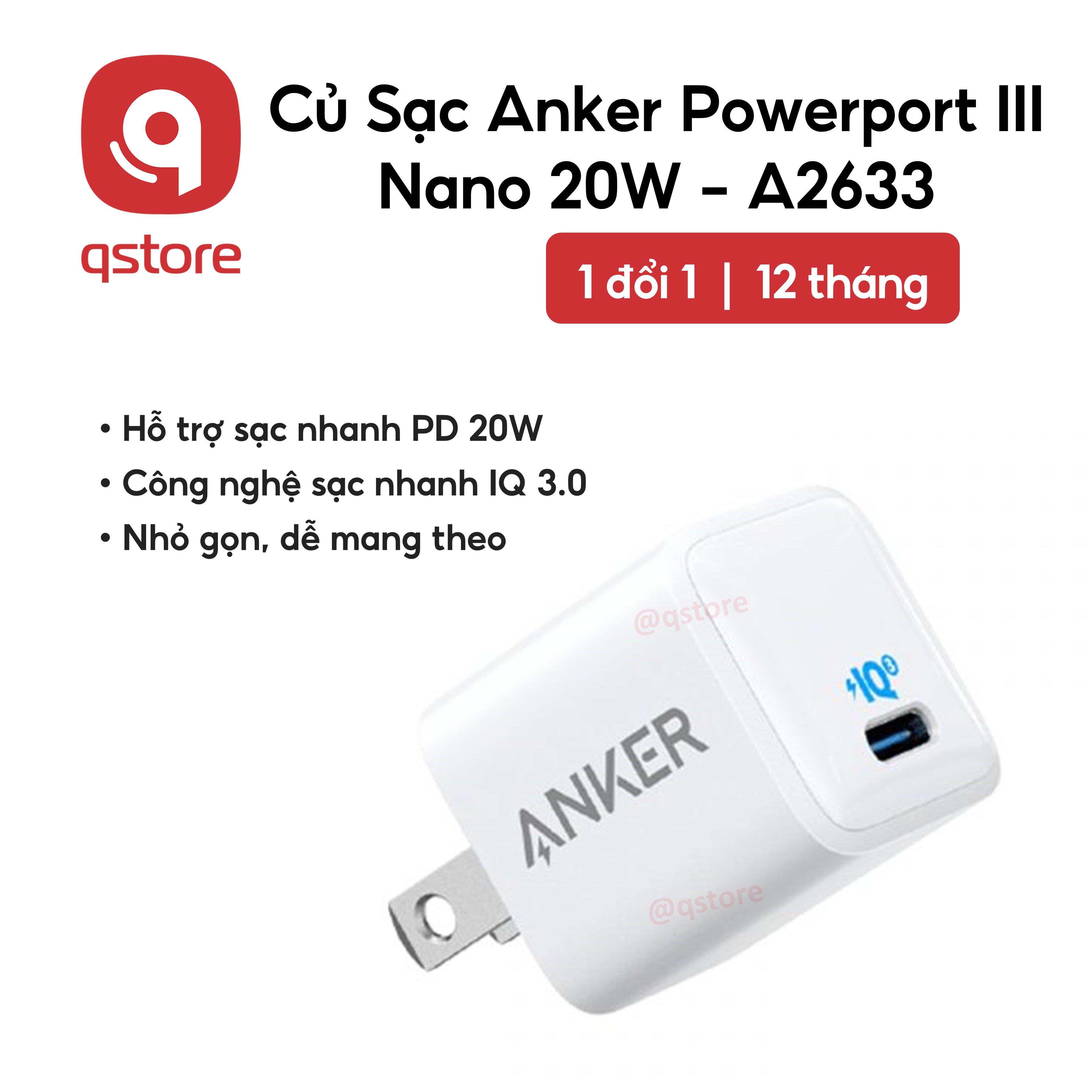 Anker PowerPort III Nano 20W Adapter ຮັບປະກັນ 18 ເດືອນ